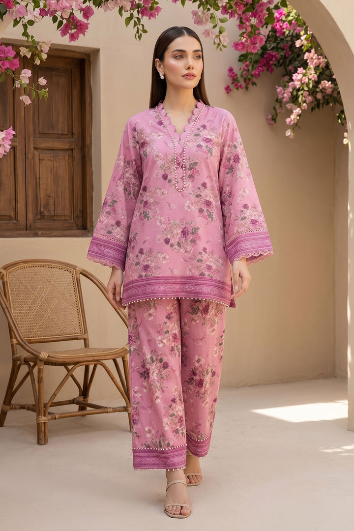 Light Pink 2 Piece Unstitched Printed Cambric Co-Ord Set