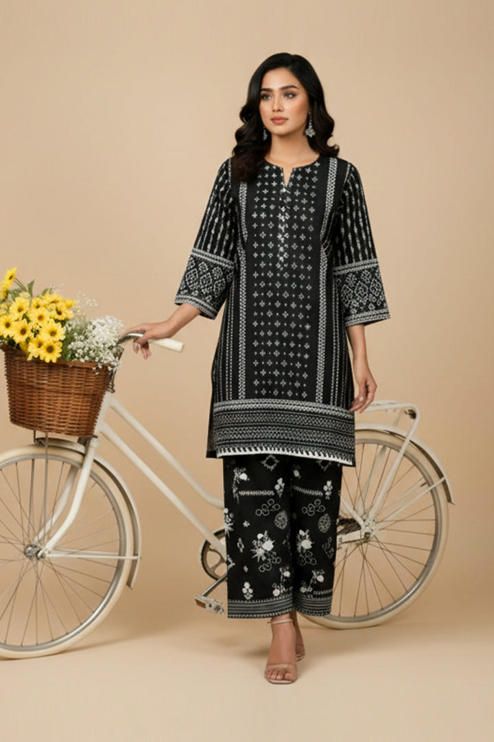 Unstitched Premium Black Printed Co-Ord Set
