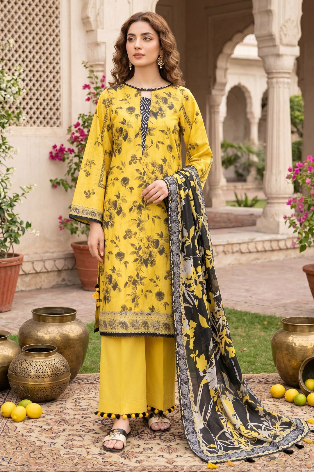 3 Piece Unstitched Yellow Premium Lawn