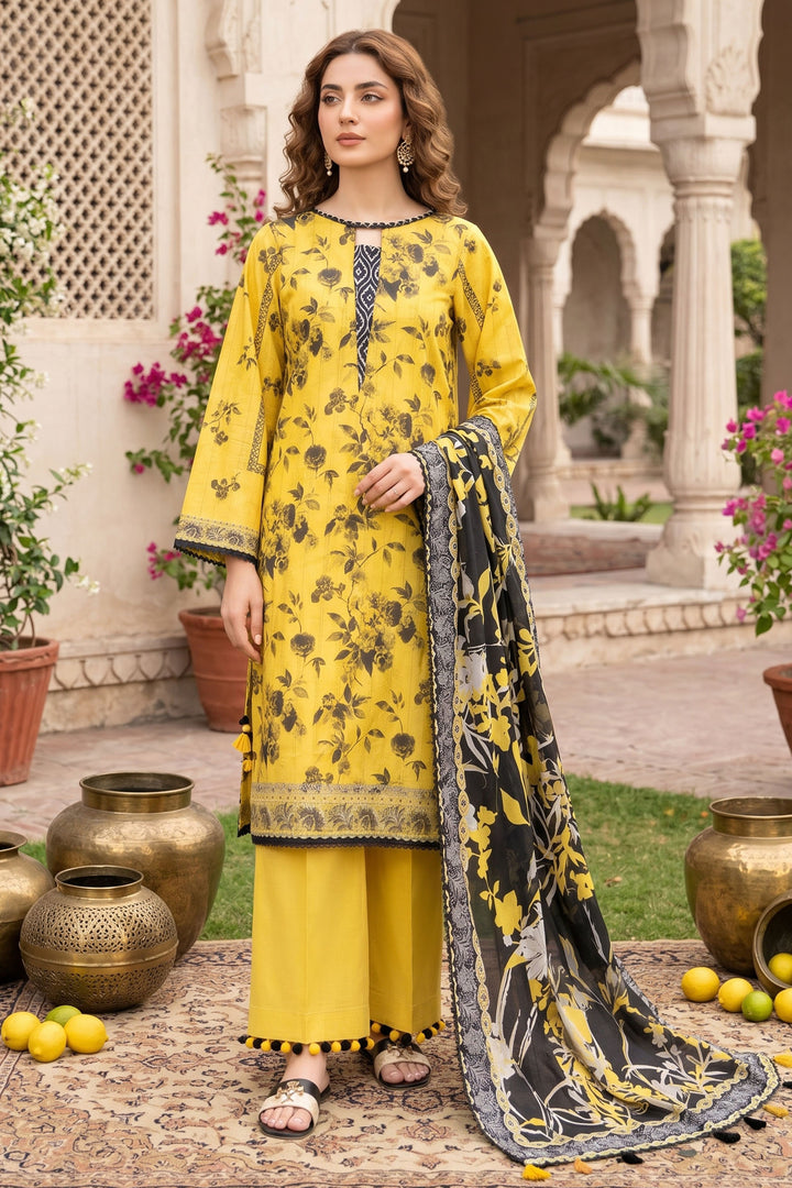 3 Piece Unstitched Yellow Premium Lawn