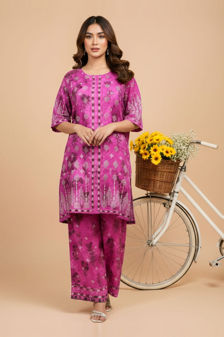 Unstitched Premium Deep Pink Printed Co-Ord Set