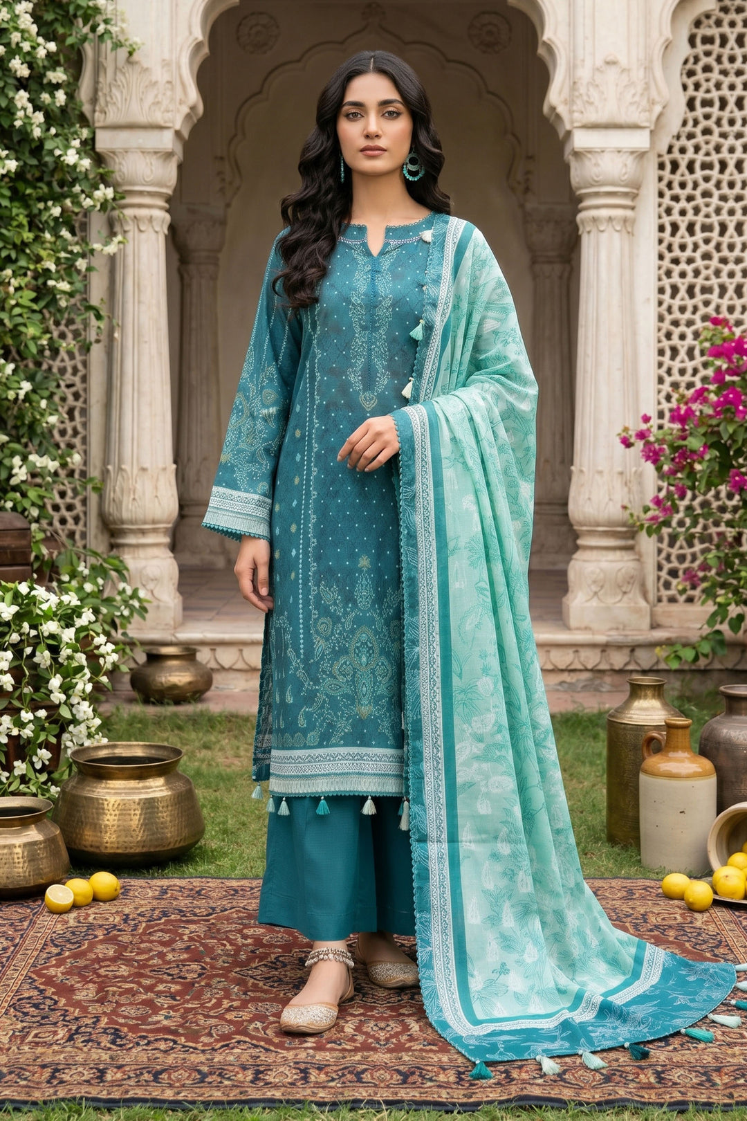 3 Piece Unstitched Sea Green Premium Lawn