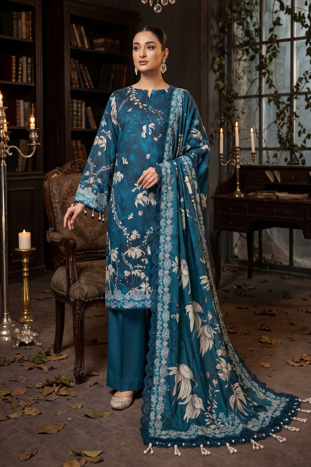 3 Piece Unstitched Teal Premium Lawn
