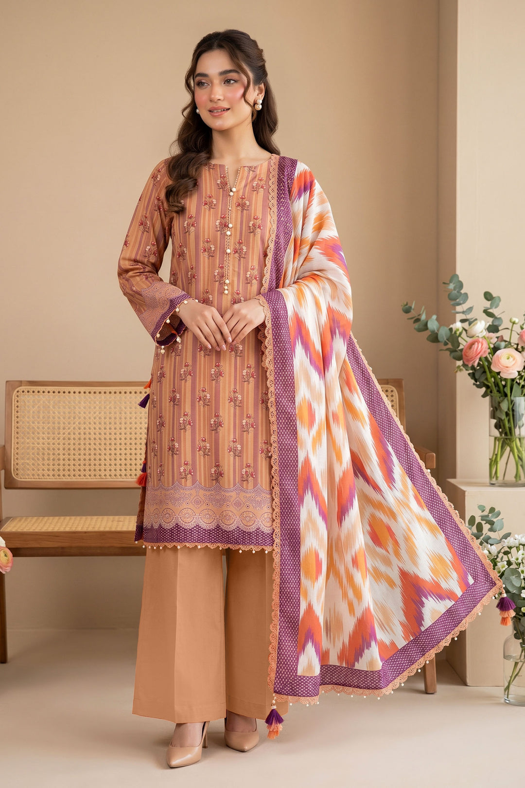 Persian Orange 3 Piece Unstitched Premium Printed Lawn