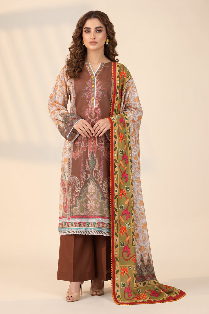 3 Piece Unstitched Brown Khaddar