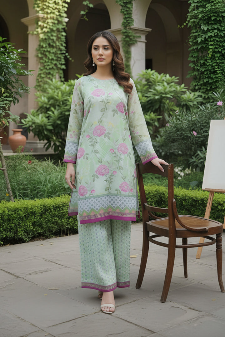 Laurel Green 2 Piece Unstitched Printed Cambric Co-Ord Set