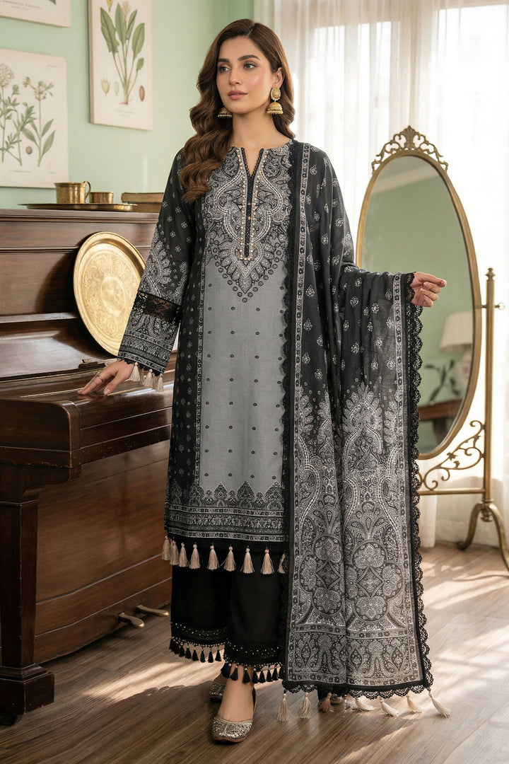 Black 3 Piece Unstitched Premium Printed Lawn