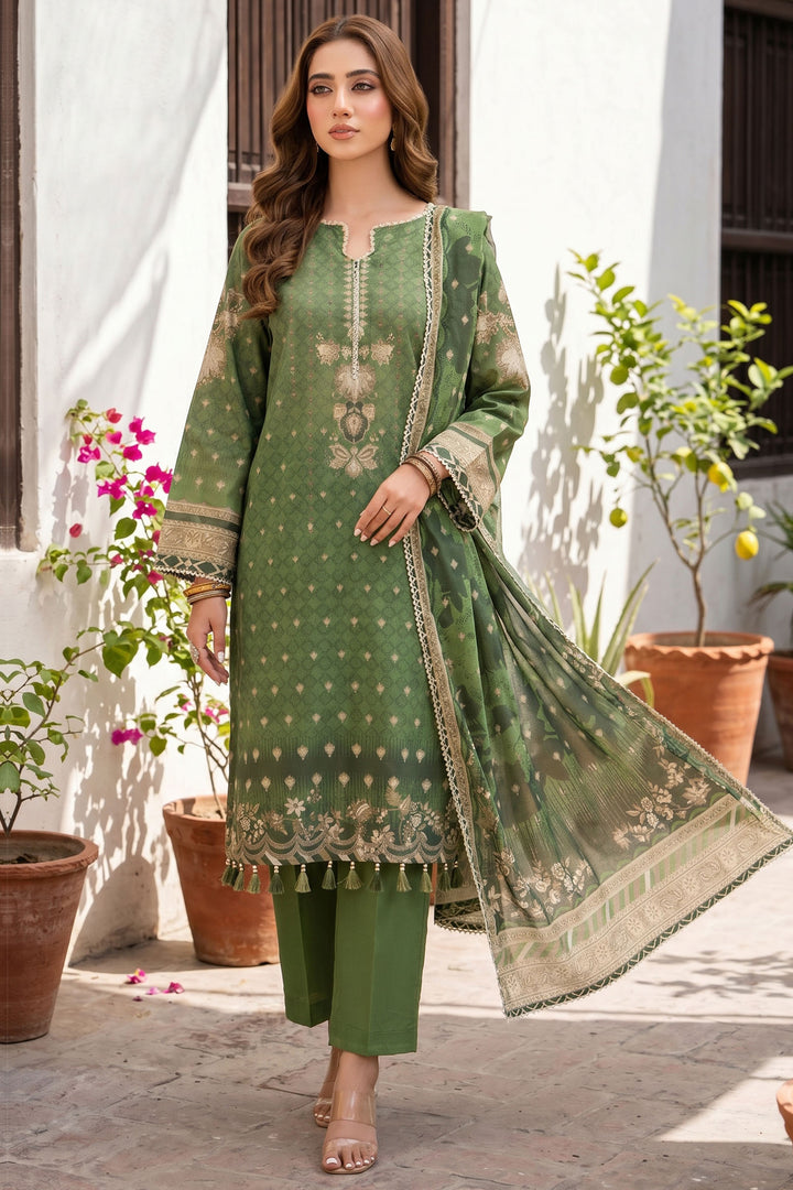 3 Piece Unstitched Green Premium Lawn