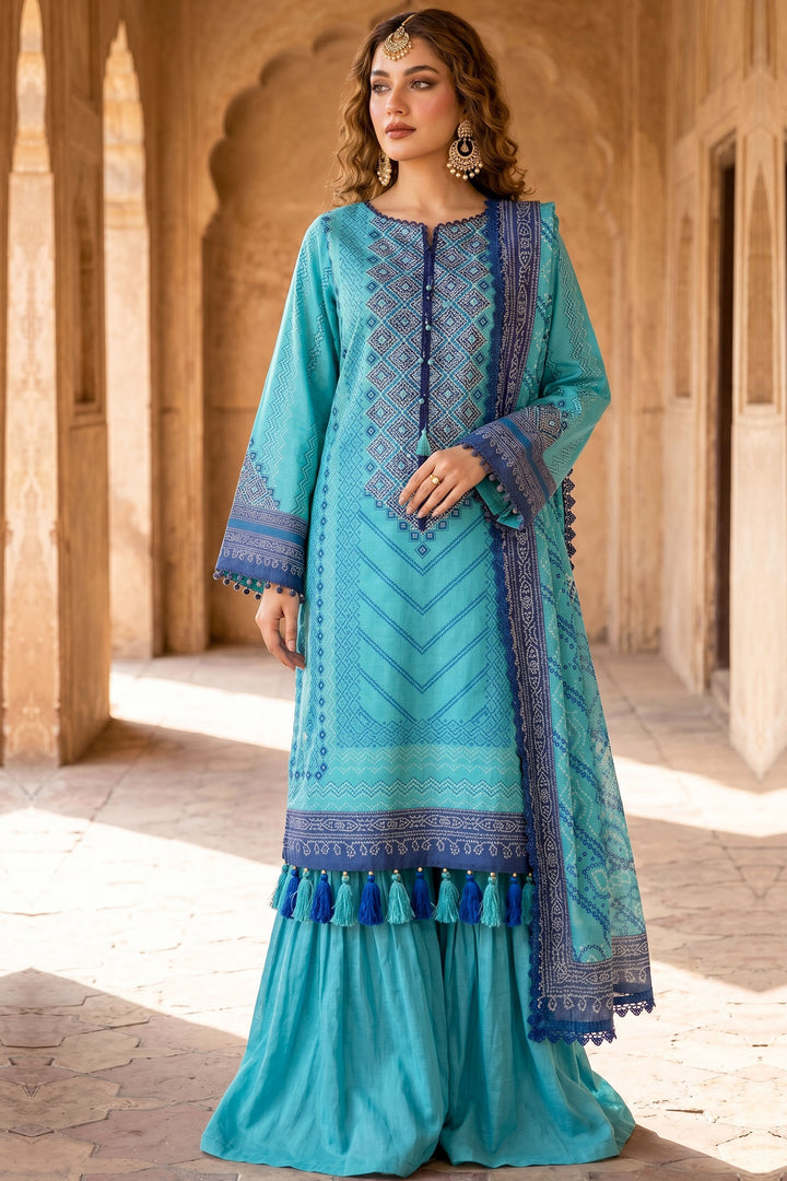 3 Piece Unstitched Blue Premium Lawn