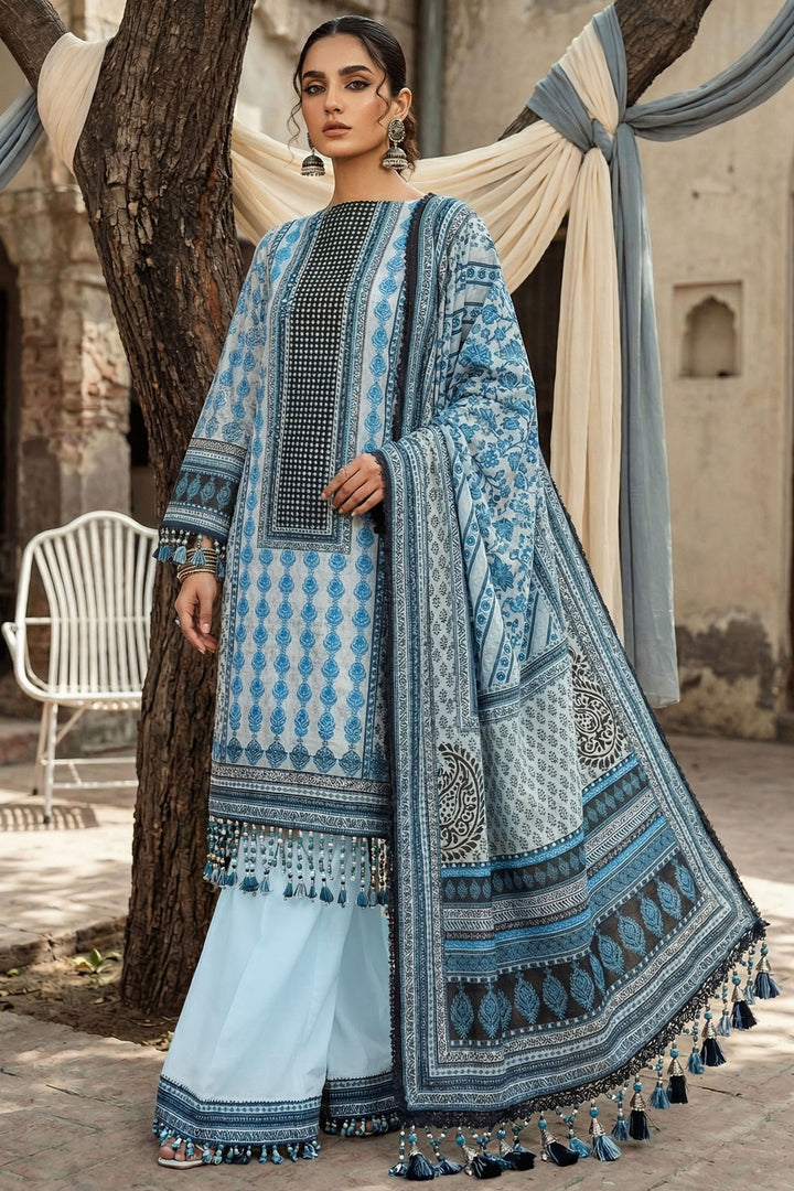 Blue 3 Piece Unstitched Premium Printed Lawn