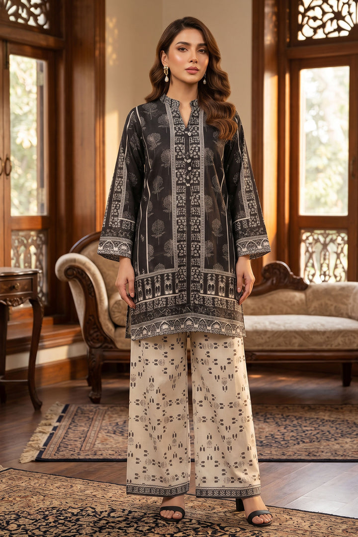 Smoky Black 2 Piece Unstitched Printed Cambric Co-Ord Set