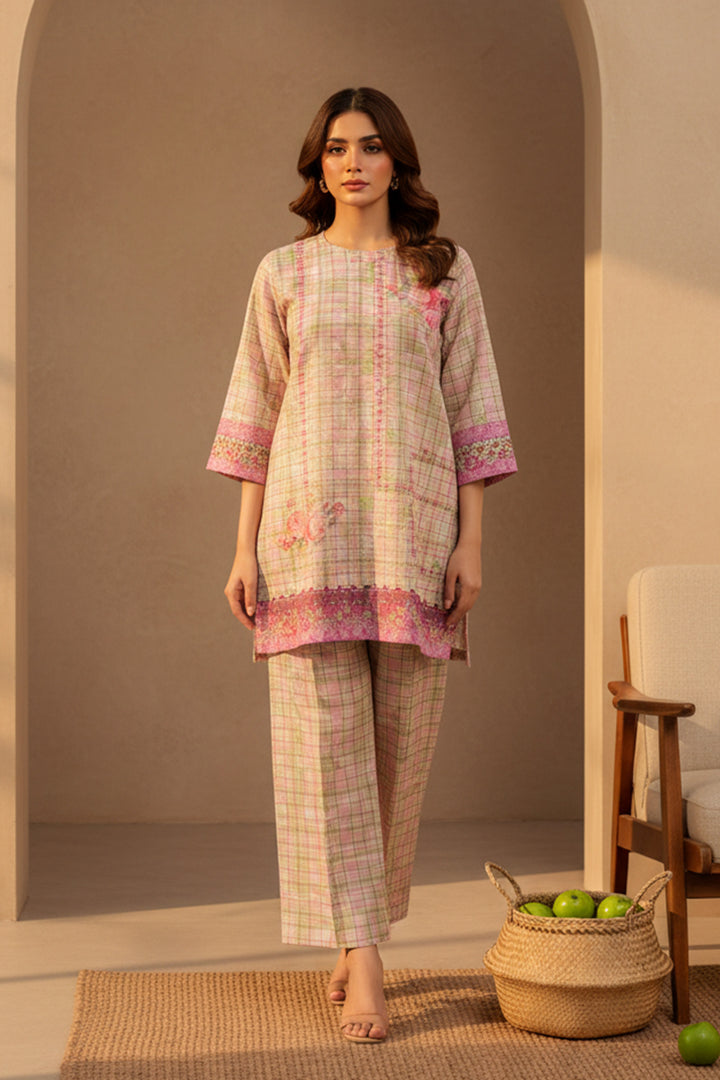 Apricot 2 Piece Unstitched Printed Cambric Co-Ord Set