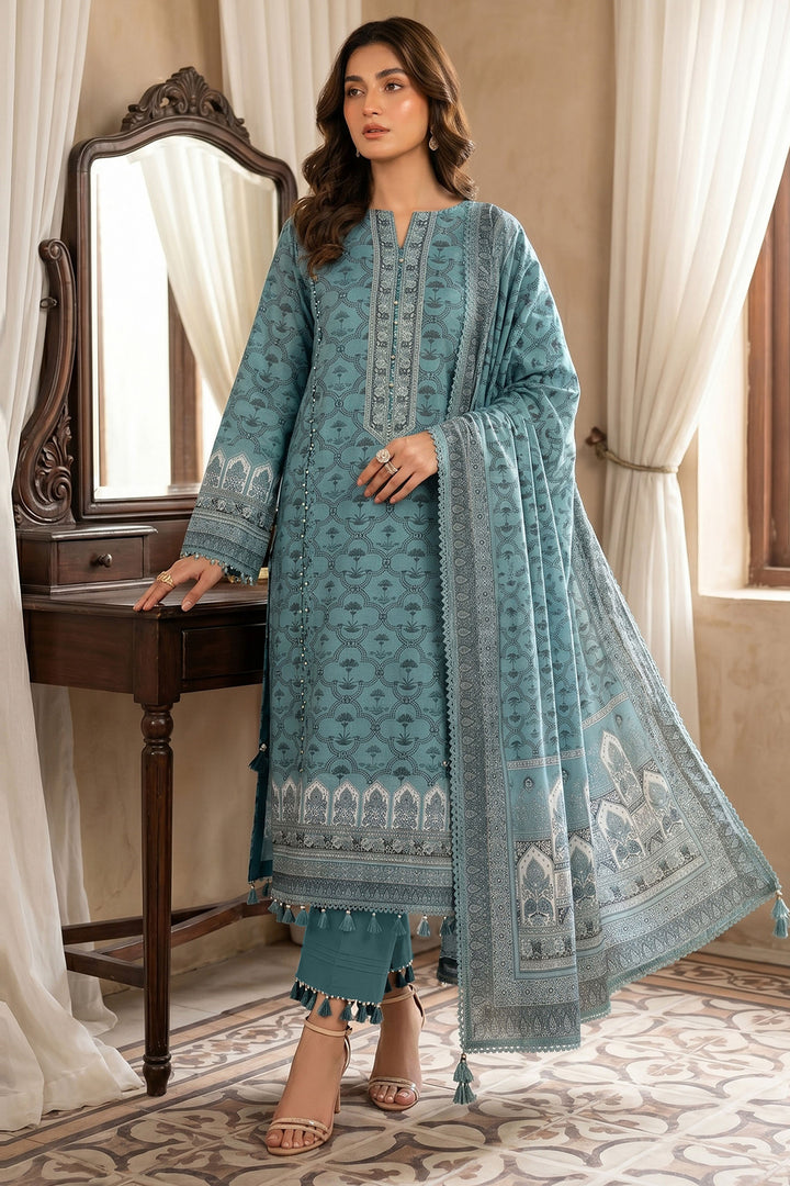 Greyish Teal 3 Piece Unstitched Premium Printed Lawn
