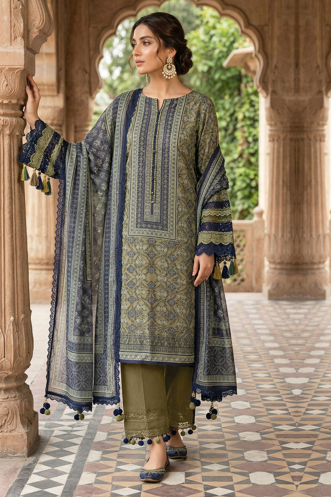 Mehndi 3 Piece Unstitched Premium Printed Lawn