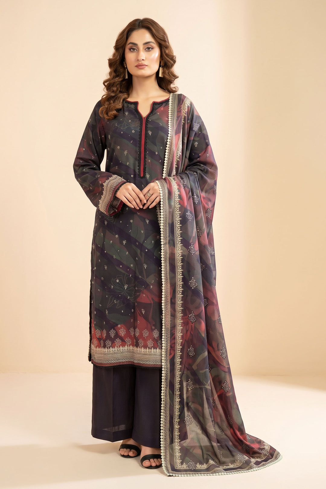 3 Piece Unstitched Plum Premium Linen