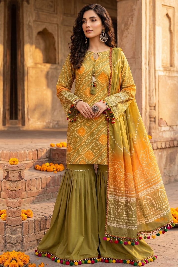 3 Piece Unstitched Olive Premium Lawn