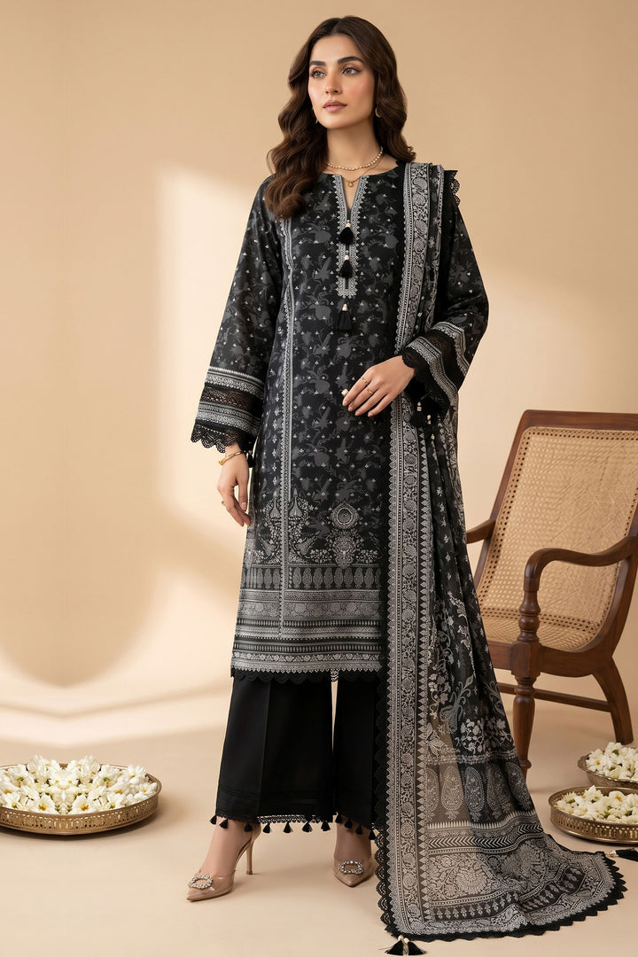 Black 3 Piece Unstitched Premium Printed Lawn