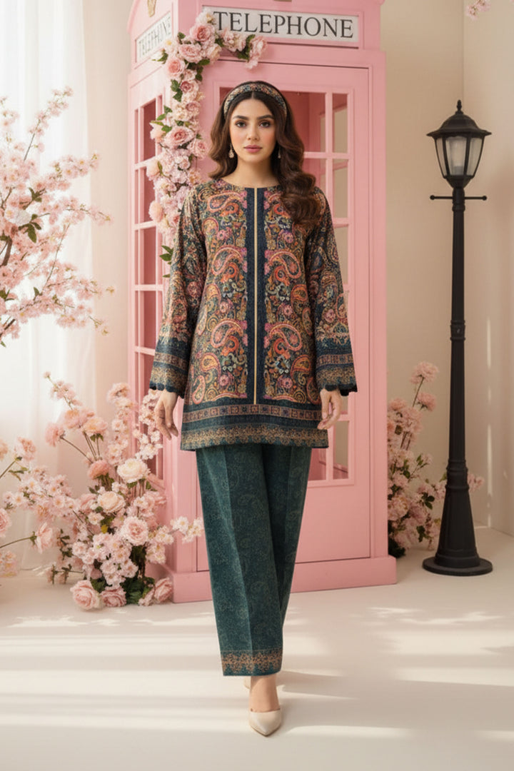 Jungle Green 2 Piece Unstitched Printed Cambric Co-Ord Set