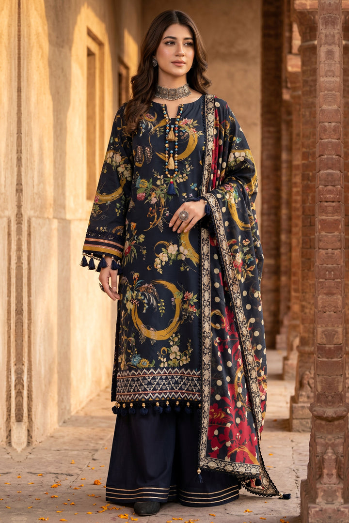 3 Piece Unstitched Black Premium Lawn