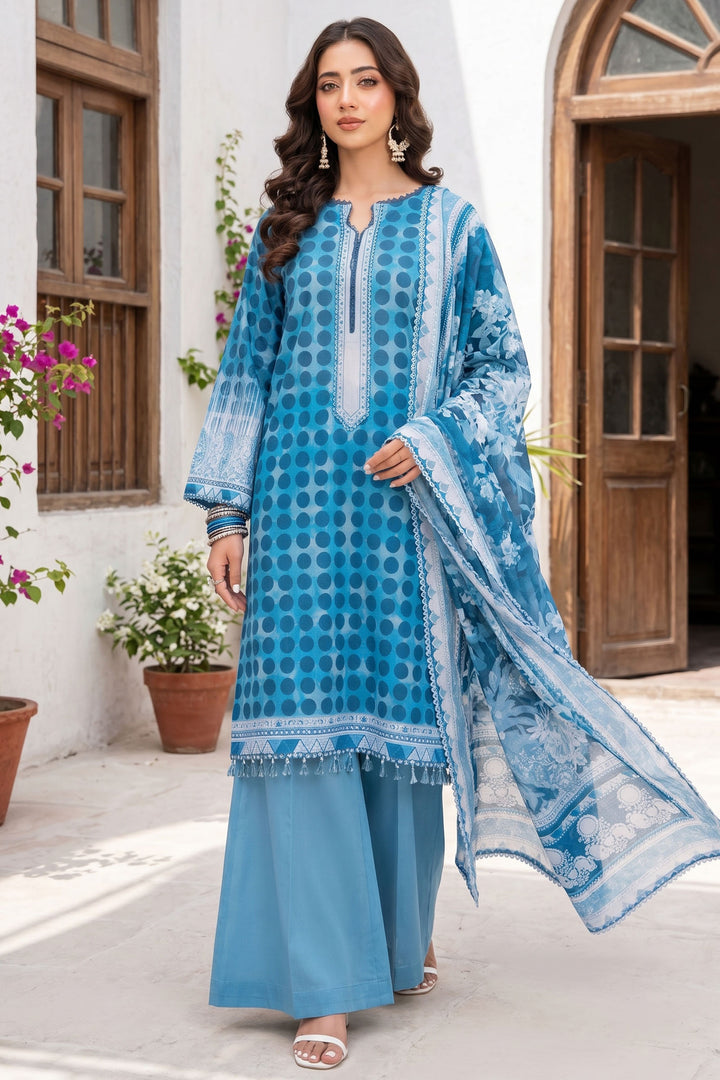 3 Piece Unstitched Blue Premium Lawn