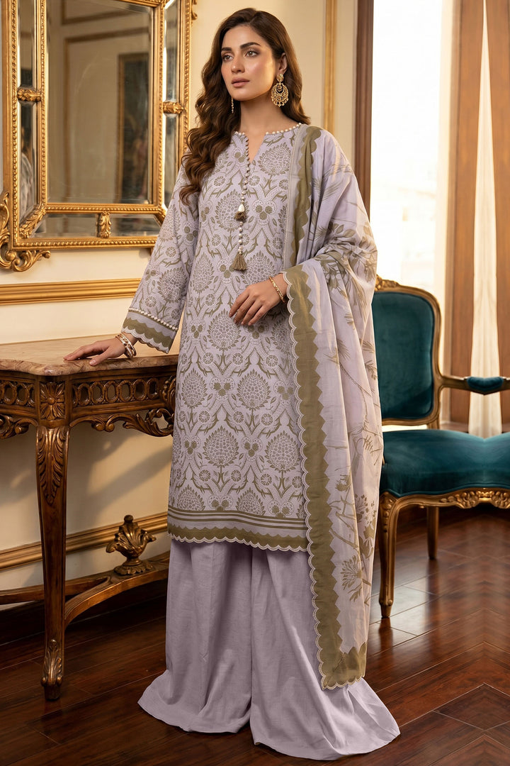 Purple Gray 3 Piece Unstitched Premium Printed Lawn
