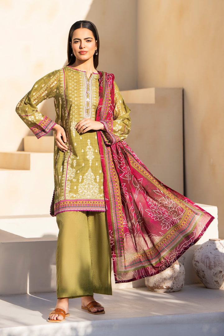 3 Piece Unstitched Olive Premium Lawn