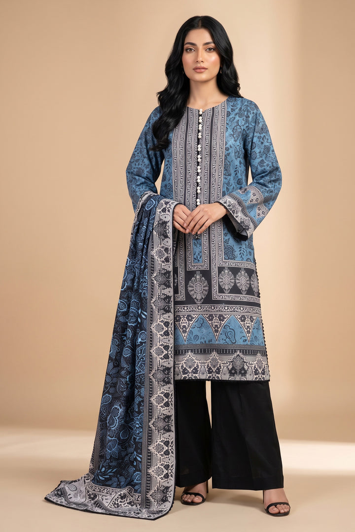 3 Piece Unstitched Sky Blue Khaddar