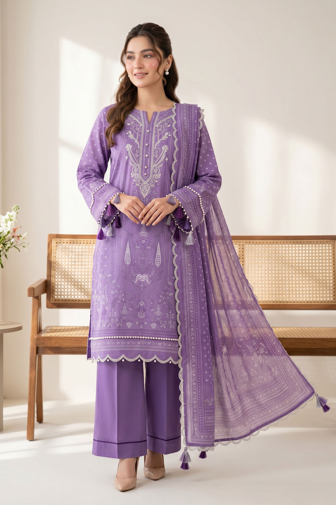 Soft Purple 3 Piece Unstitched Premium Printed Lawn