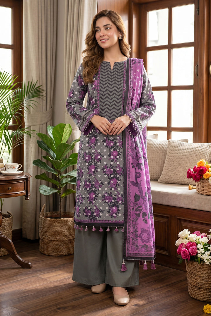 Gray 3 Piece Unstitched Premium Printed Lawn