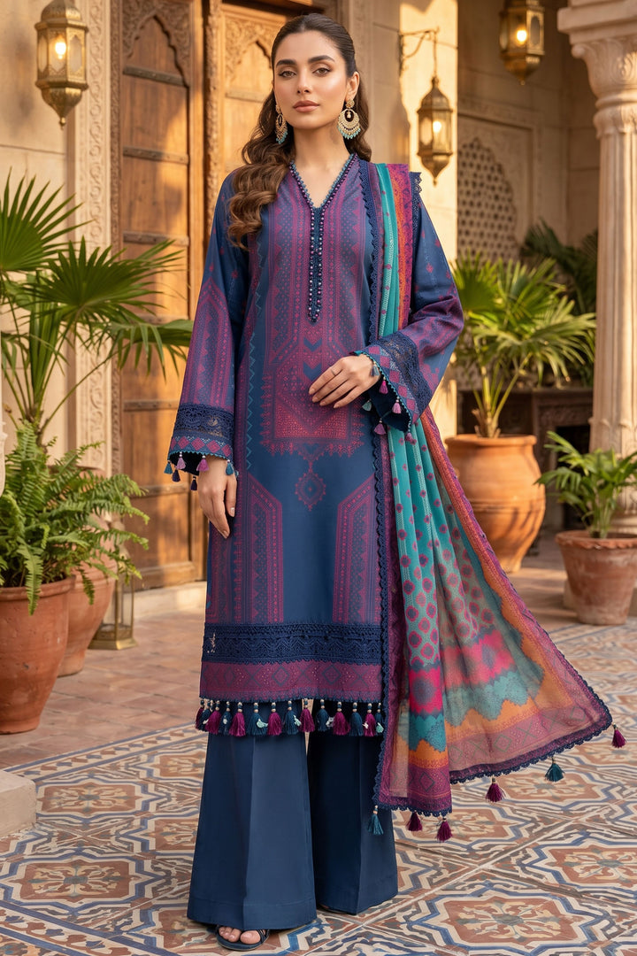 3 Piece Unstitched Rust Blue Premium Lawn