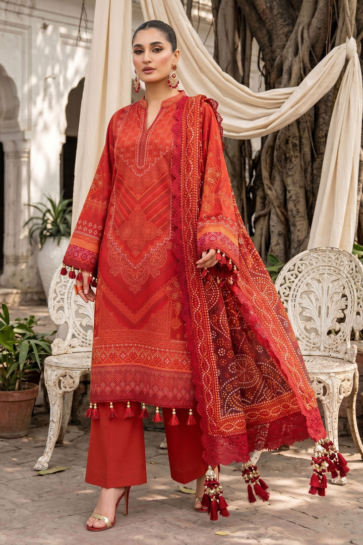 3 Piece Unstitched Orange Premium Lawn