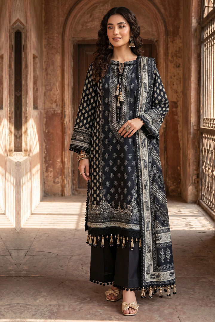 3 Piece Unstitched Black Premium Lawn