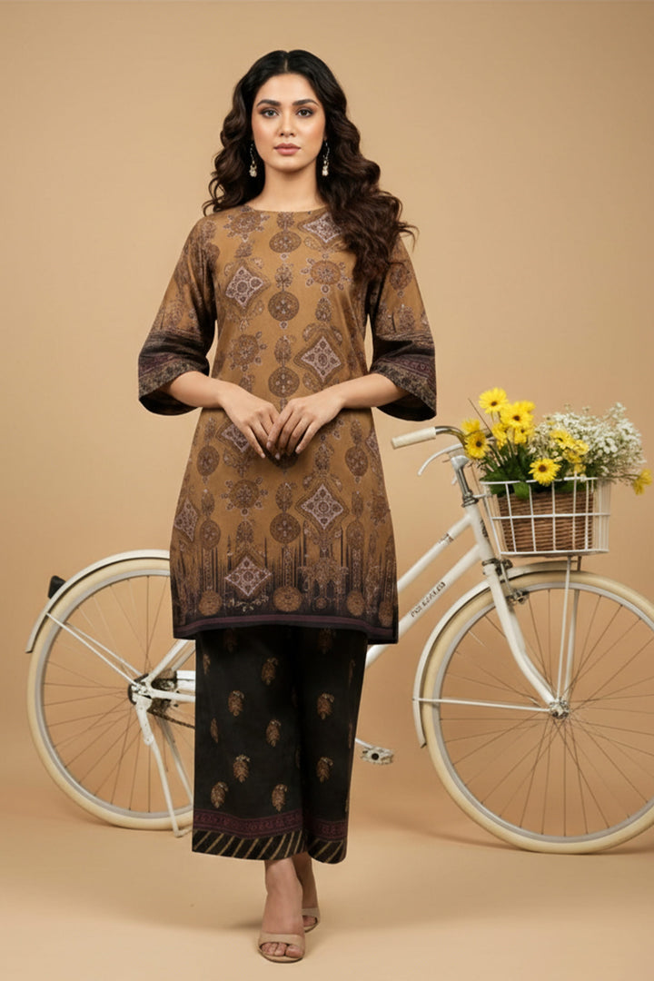 Unstitched Premium Pastel Brown Printed Co-Ord Set