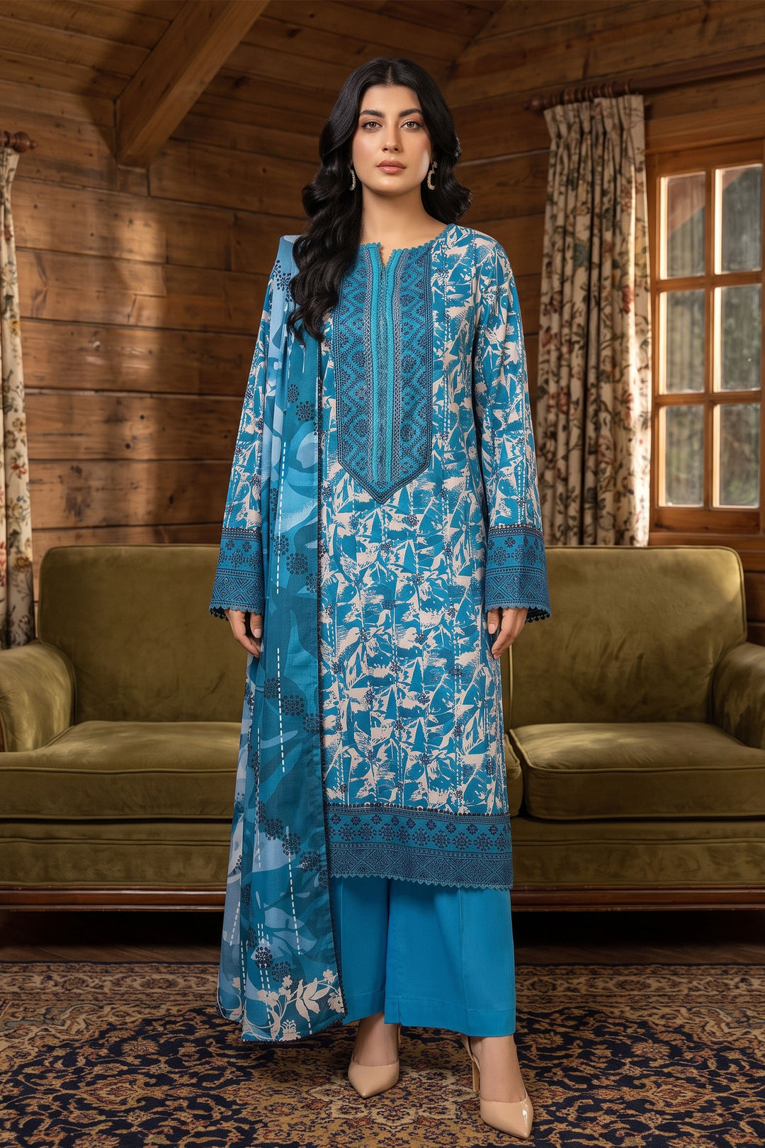 3 Piece Unstitched Blue Premium Linen