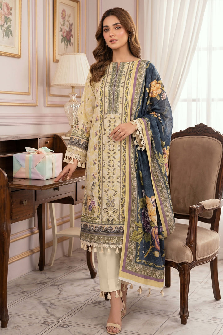 Light Beige 3 Piece Unstitched Premium Printed Lawn