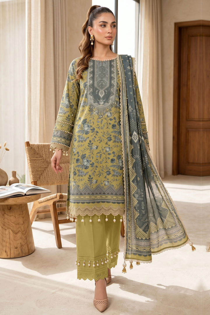 Yellow 3 Piece Unstitched Premium Printed Lawn