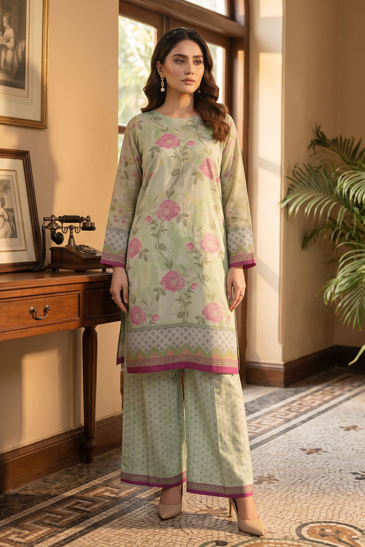 Laurel Green 2 Piece Unstitched Printed Cambric Co-Ord Set