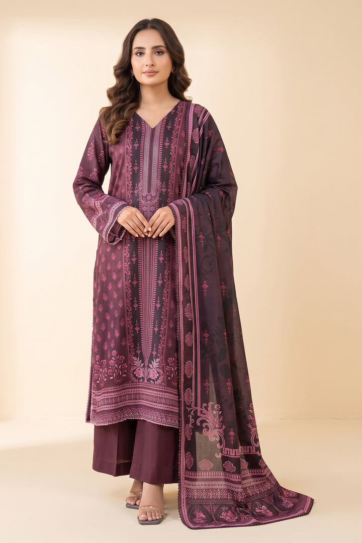 3 Piece Unstitched Plum Premium Linen
