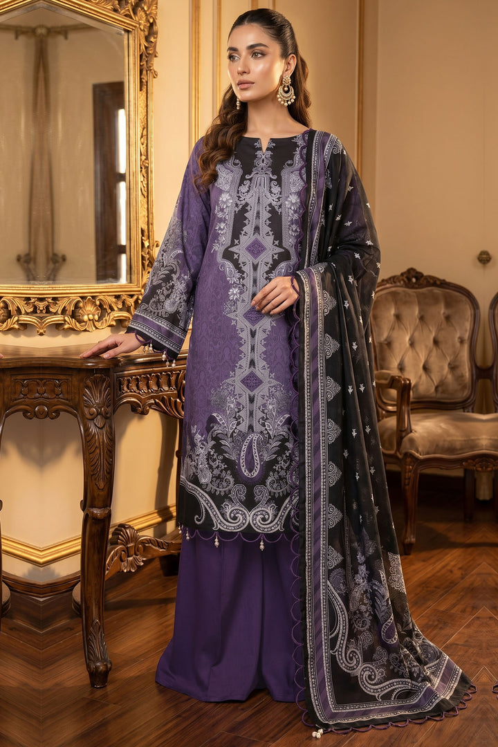 Purple 3 Piece Unstitched Premium Printed Lawn