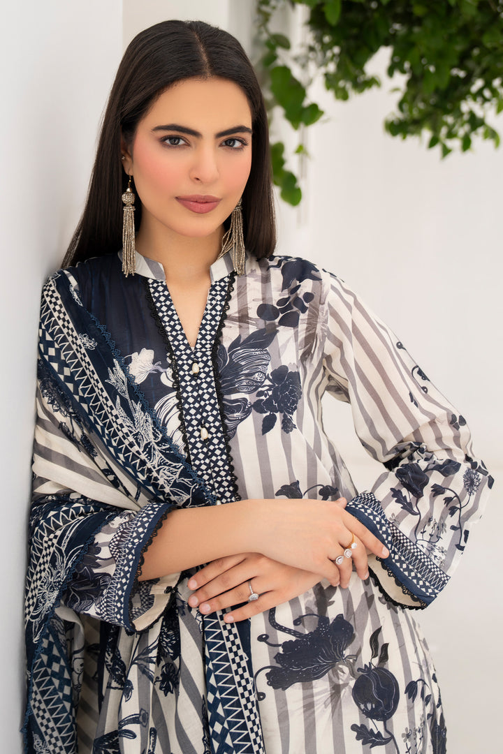 3 Piece Unstitched Dark Grey Premium Lawn