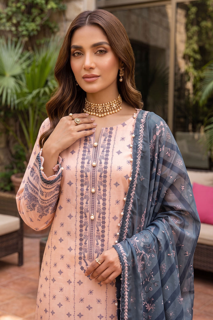 Peach 3 Piece Unstitched Premium Printed Lawn