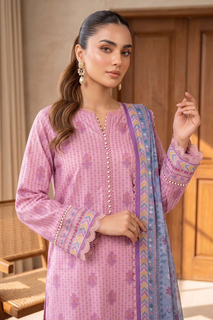 Pink 3 Piece Unstitched Premium Printed Lawn