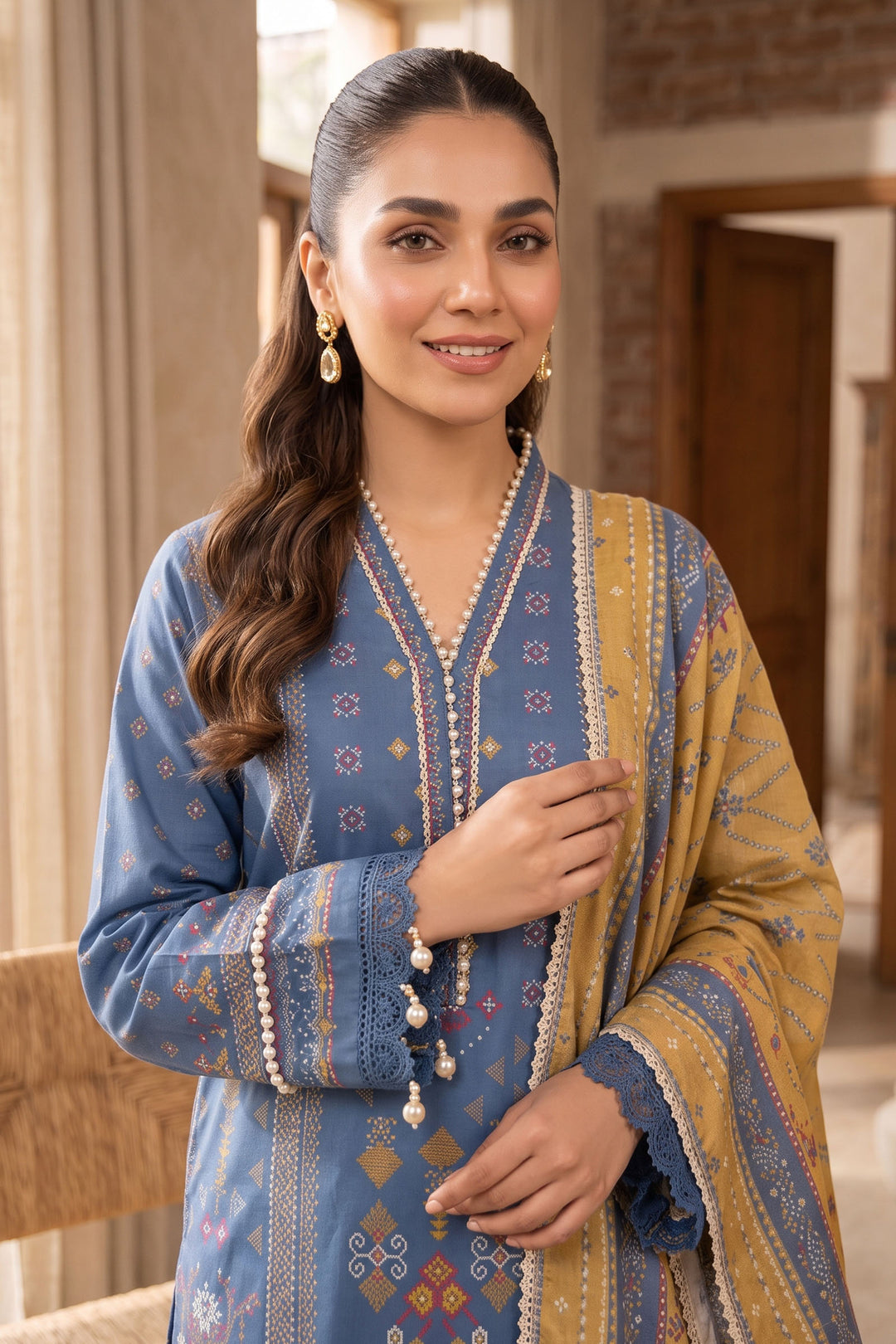 Blue 3 Piece Unstitched Premium Printed Lawn