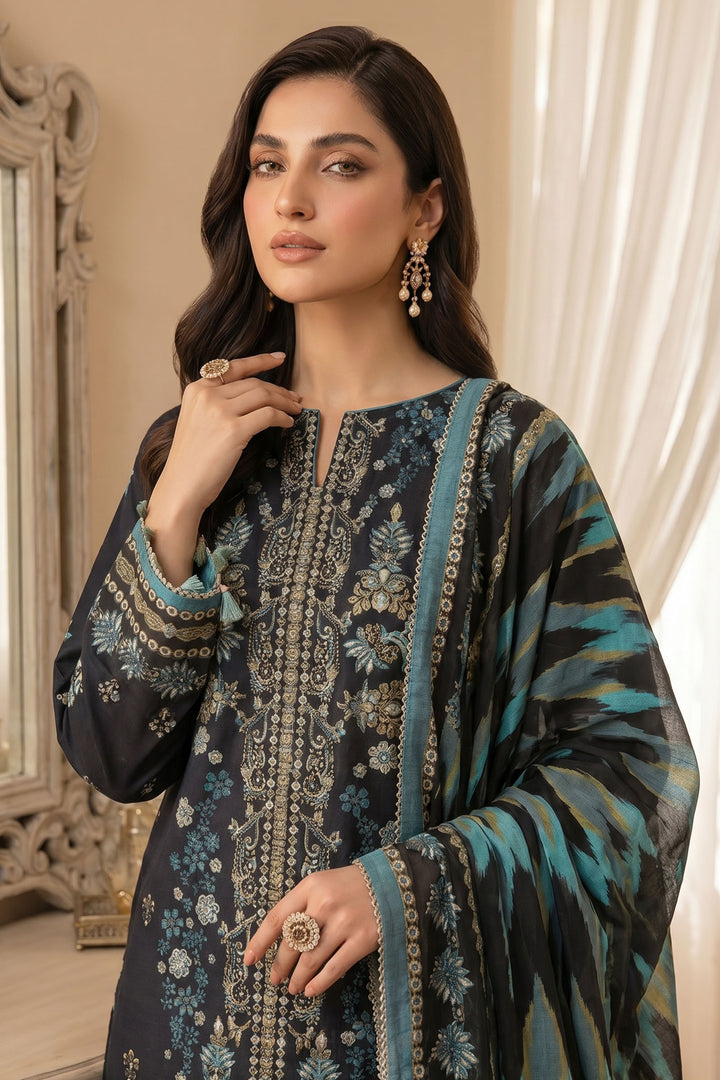 Smoky Black 3 Piece Unstitched Premium Printed Lawn