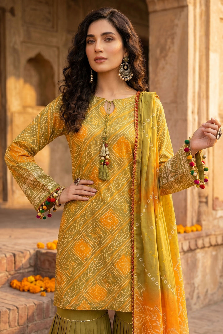 3 Piece Unstitched Olive Premium Lawn