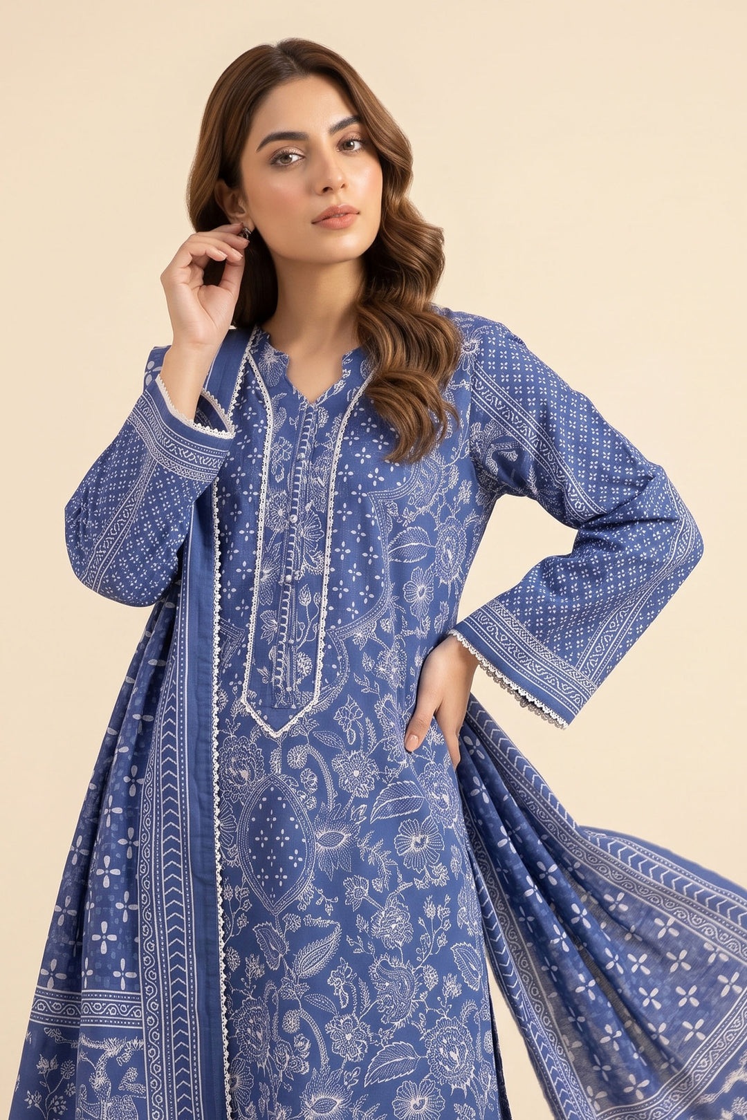 3 Piece Unstitched Chic Blue Khaddar