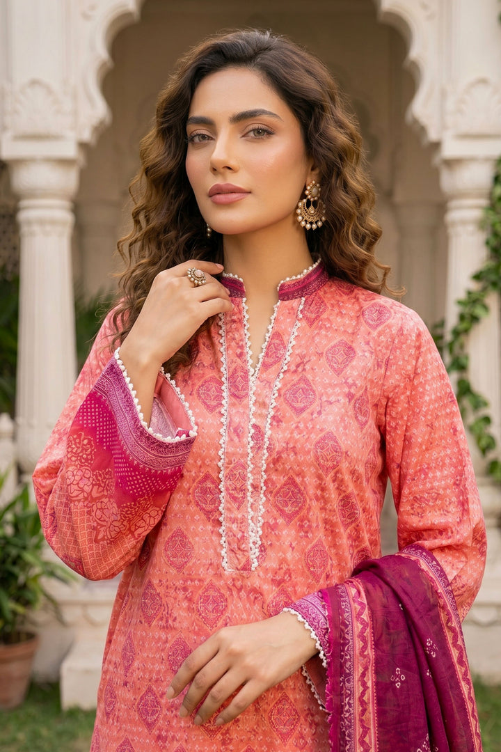 3 Piece Unstitched Pink Premium Lawn