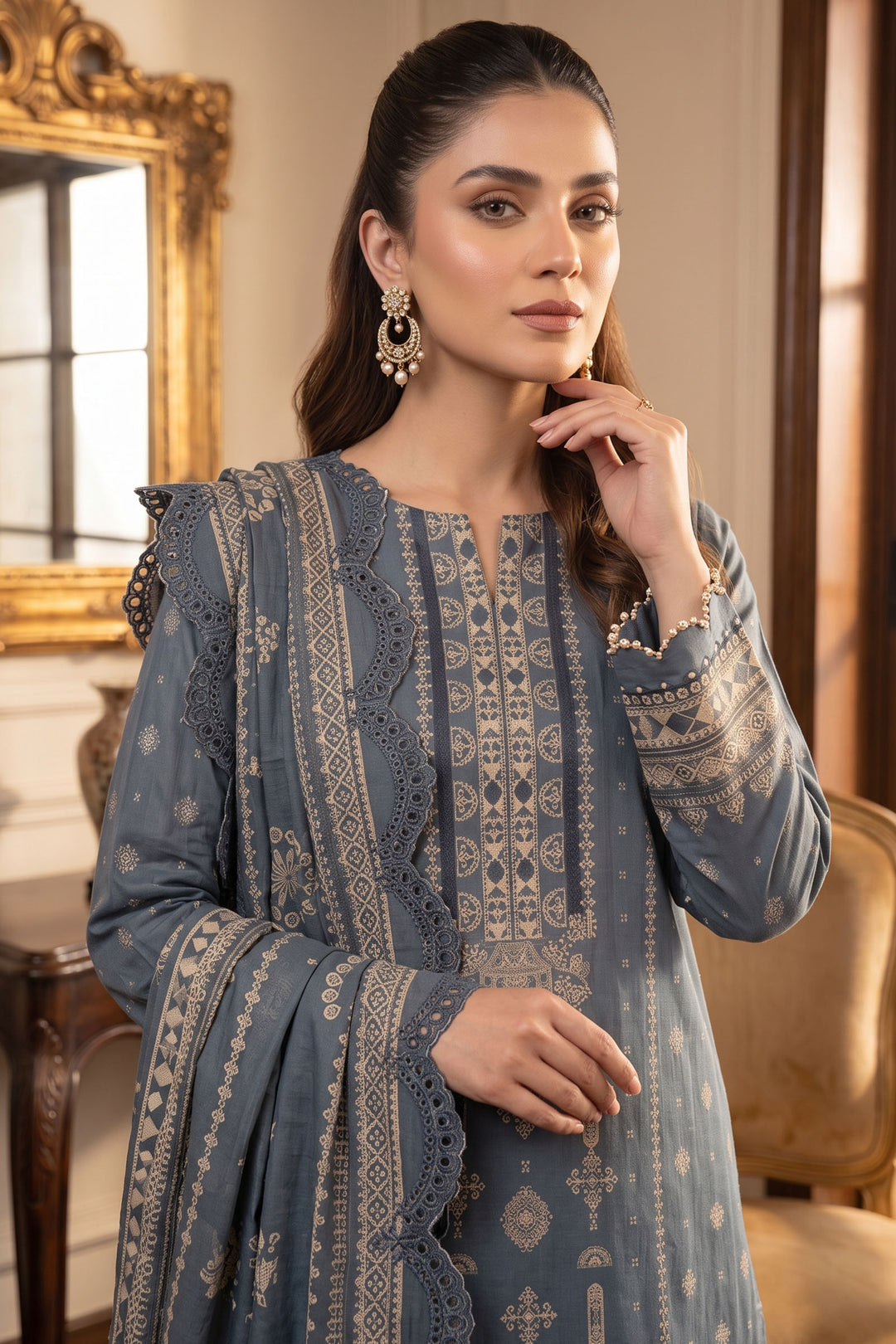 Slate Gray 3 Piece Unstitched Premium Printed Lawn