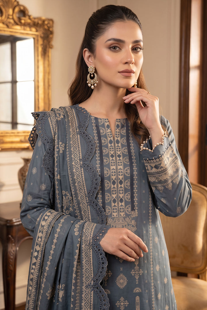 Slate Gray 3 Piece Unstitched Premium Printed Lawn