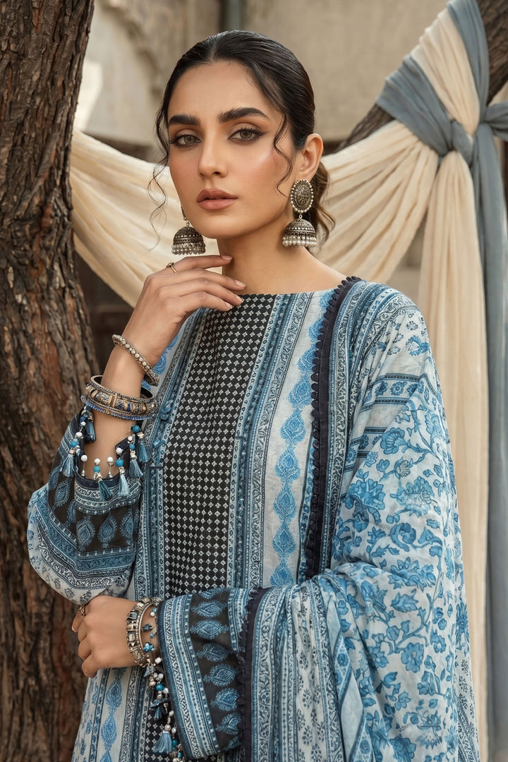 Blue 3 Piece Unstitched Premium Printed Lawn